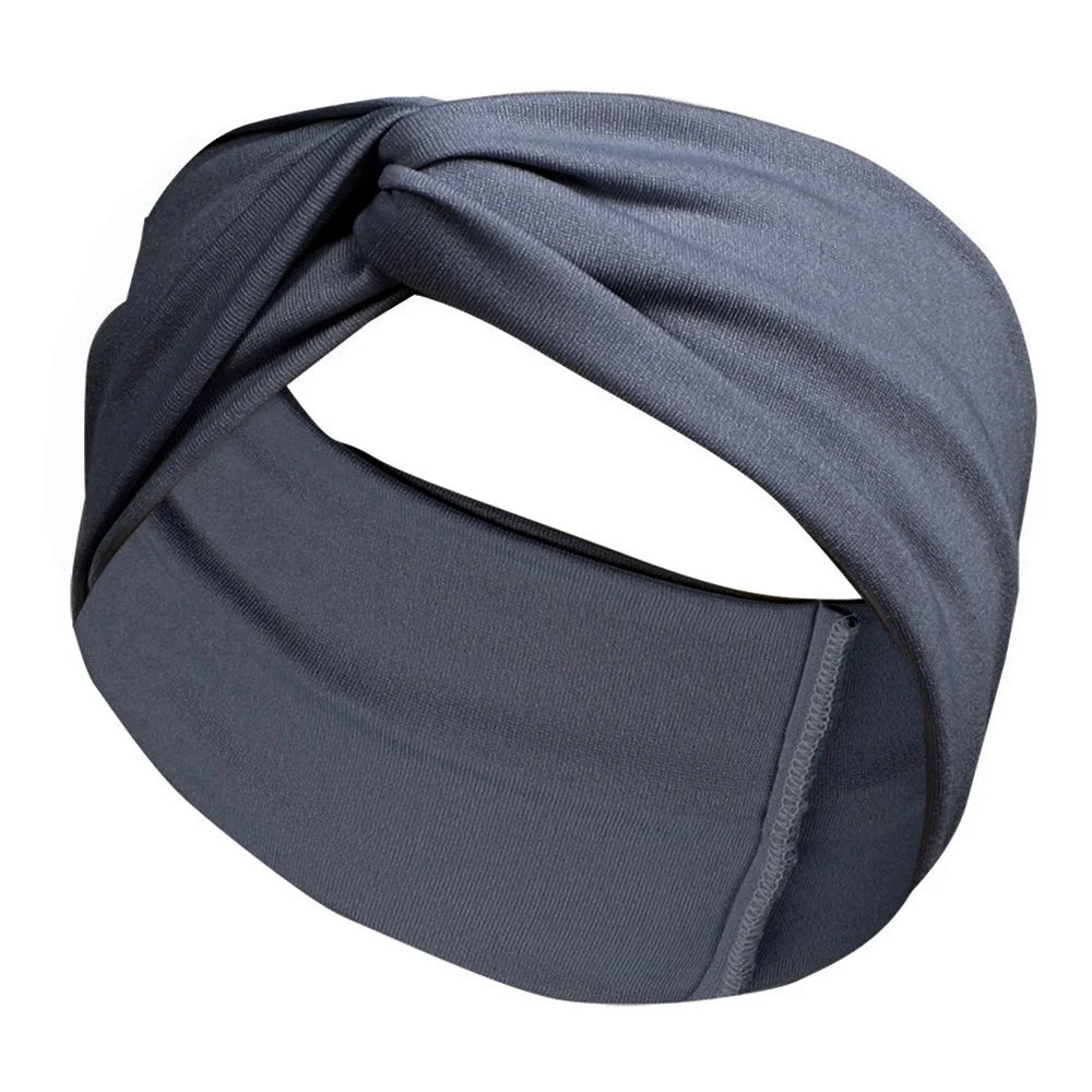 FD002 Solid Color Sports Yoga Running Women Headband Sweat-absorbent Cloth Cross Hairband - Grey - 1