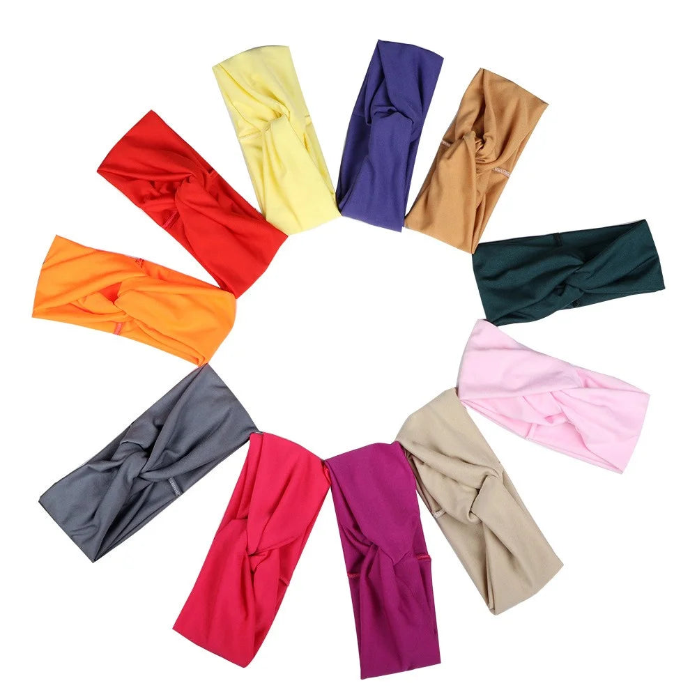 FD002 Solid Color Sports Yoga Running Women Headband Sweat-absorbent Cloth Cross Hairband - Grey - 3