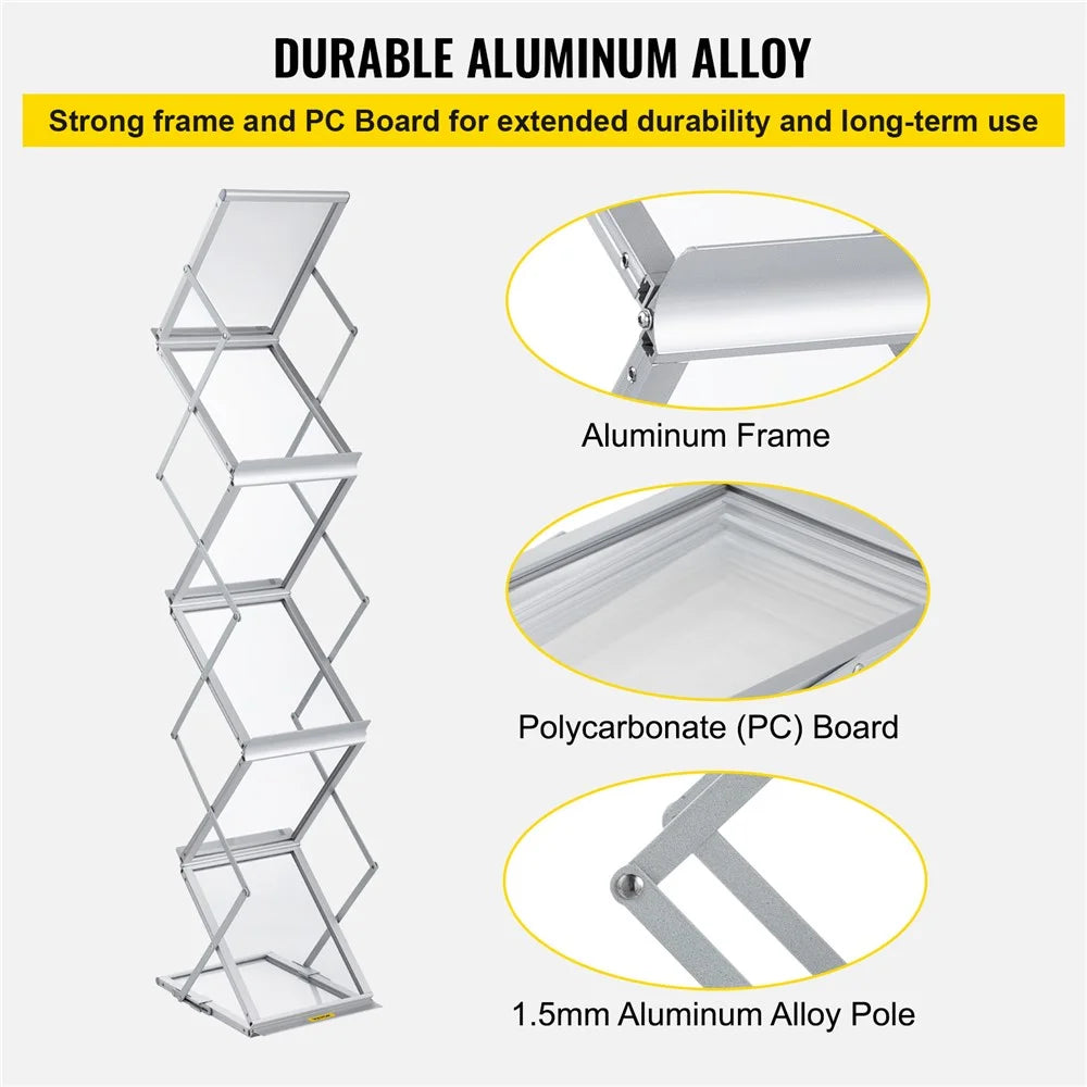 A4 Portrait Folding Literature Magzine Adjustable Floor Stand Aluminum Alloy+Acrylic Exhibition Display Rack - Silver - 5