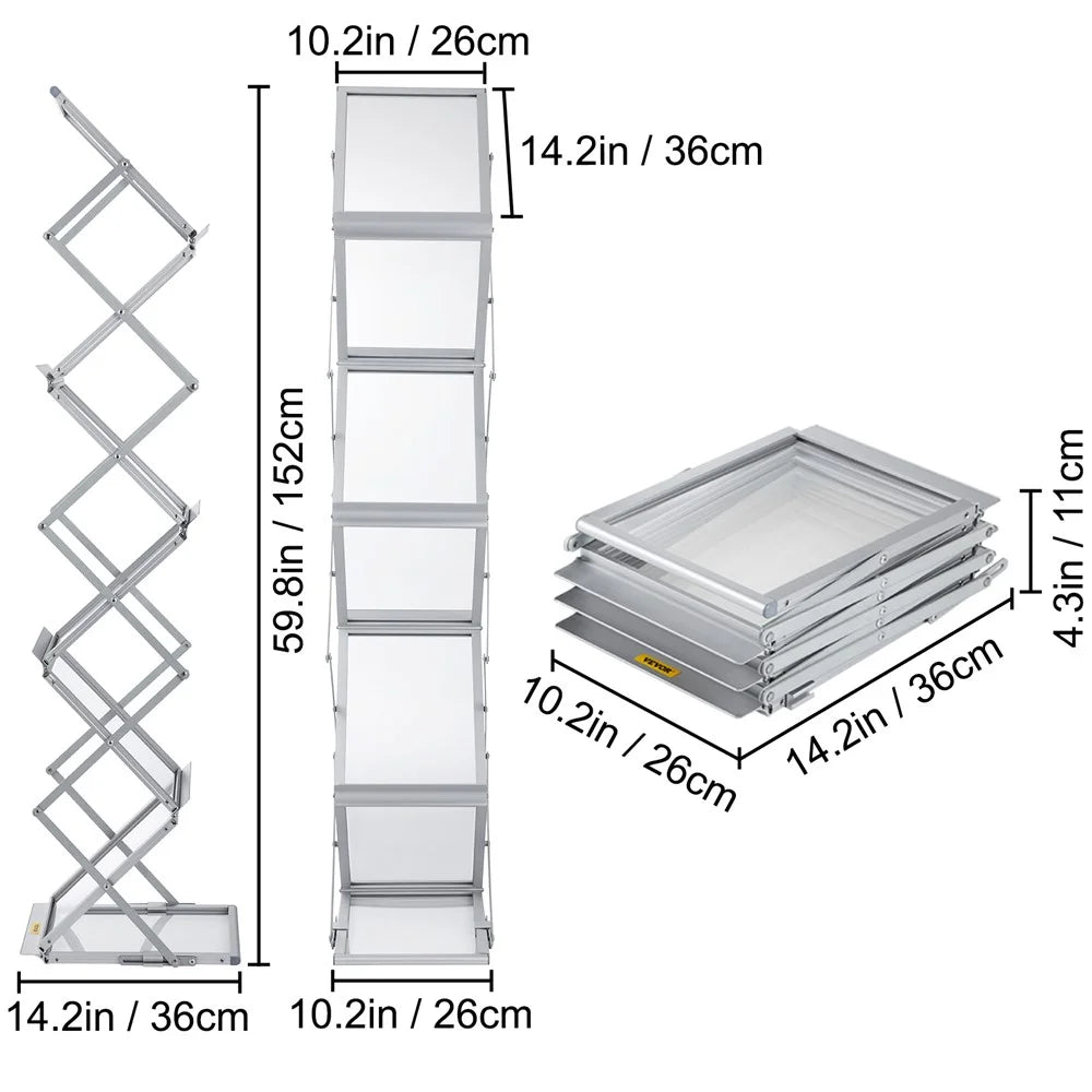 A4 Portrait Folding Literature Magzine Adjustable Floor Stand Aluminum Alloy+Acrylic Exhibition Display Rack - Silver - 6