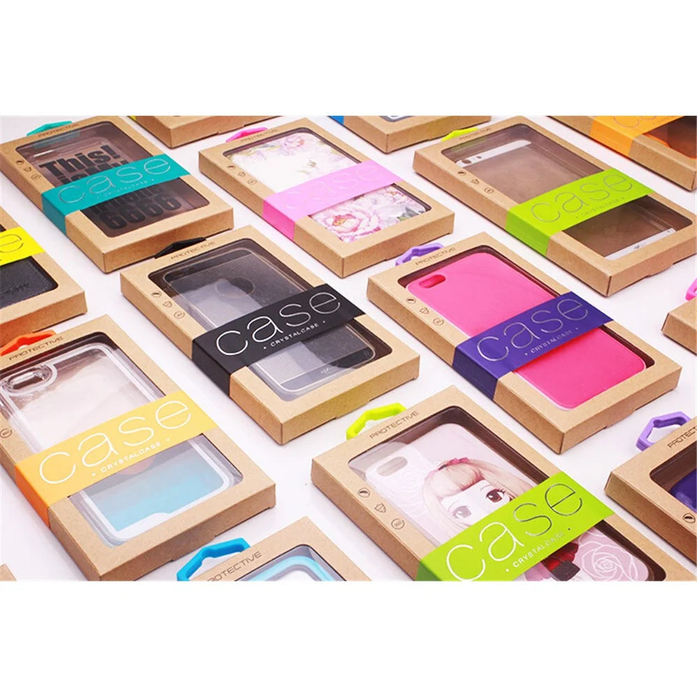 Customized Logo 50Pcs/Set Kraft Paper Box Package for iPhone /Samsung Cases, Size: 140x75mm - Black - 5
