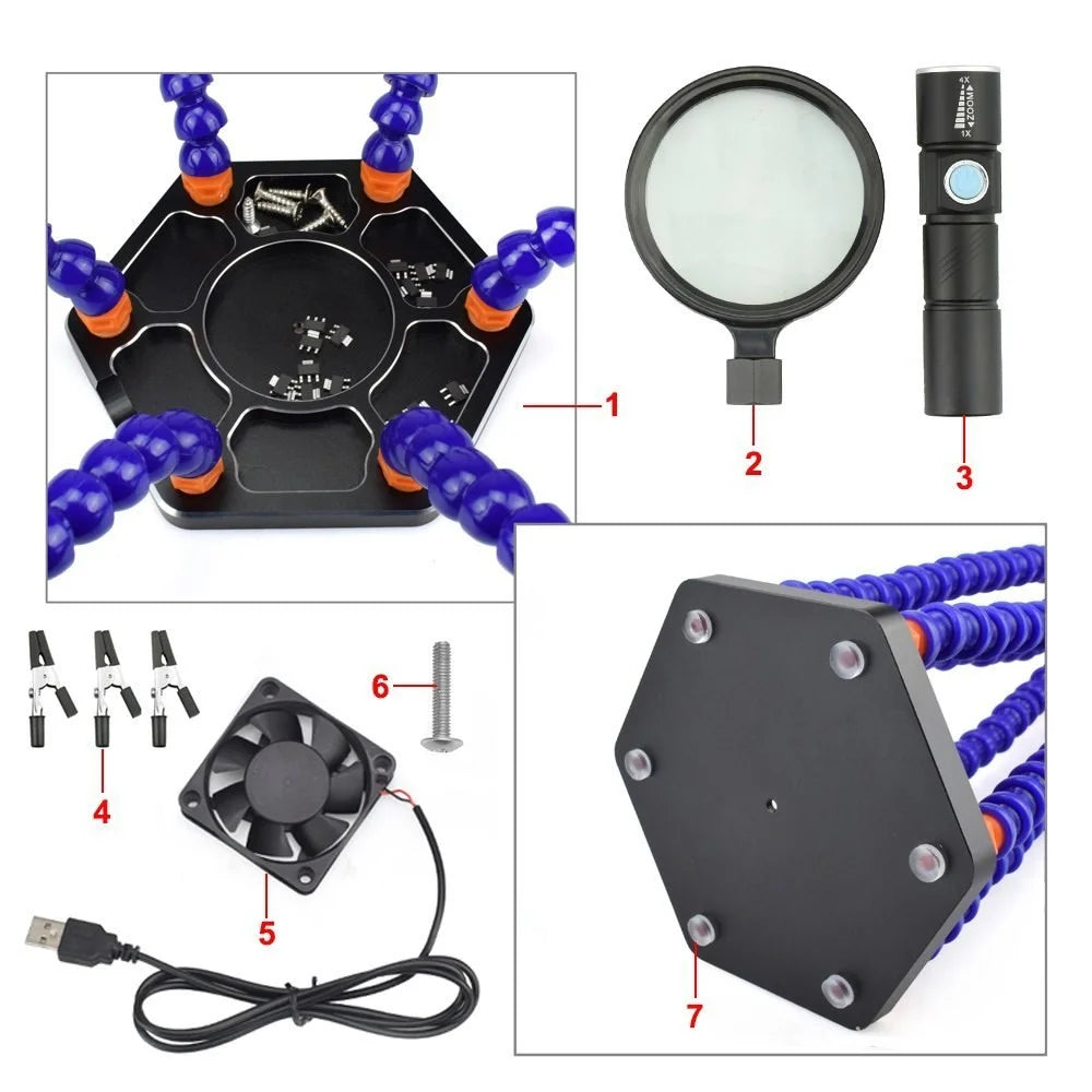 Multi Soldering Helping Hand Tool with 6Pcs Flexible Arms for PCB Board Soldering Repair Station - 4