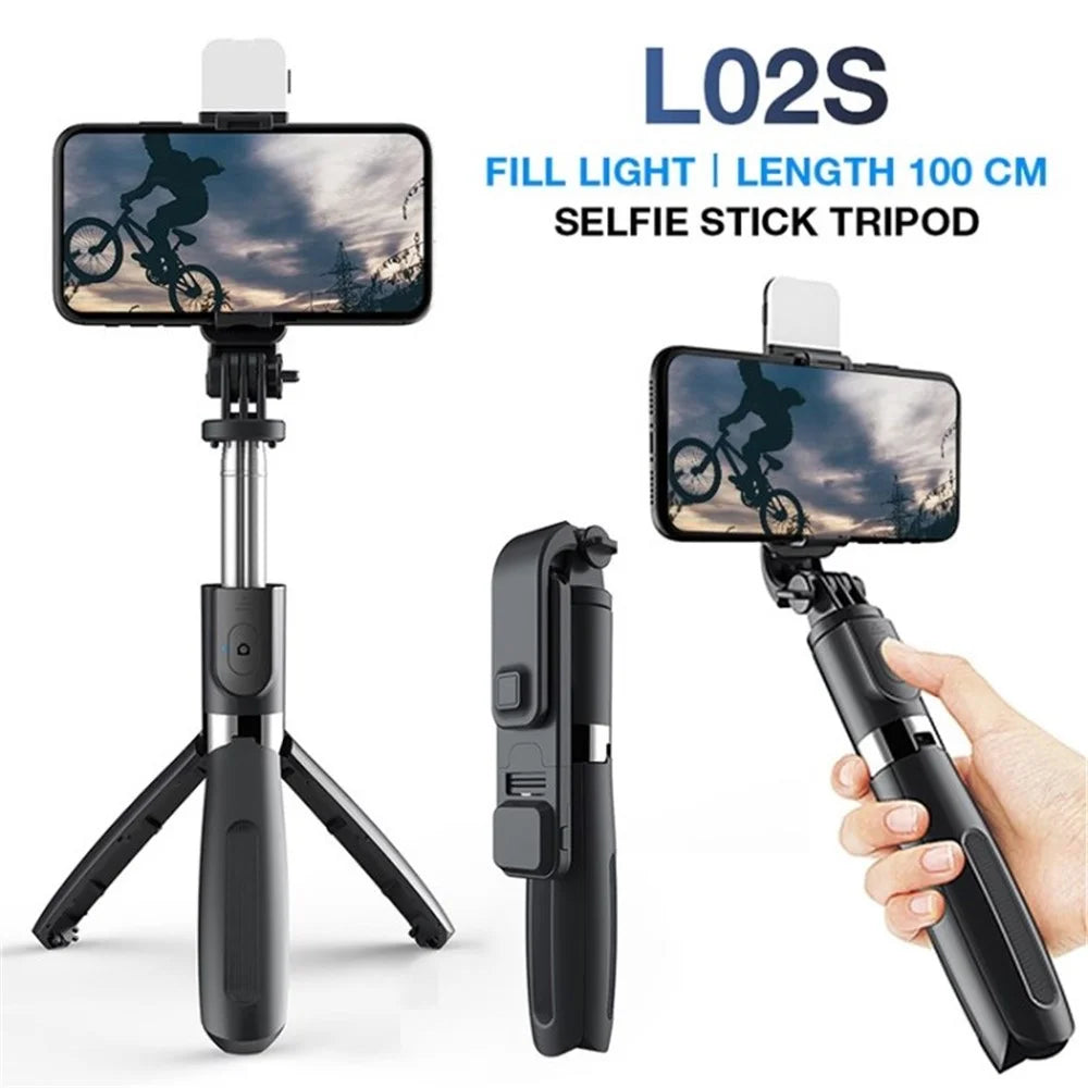 Extendable Selfie Stick Fill Light Bluetooth-compatible Tripod for iPhone Android Samsung - 1
