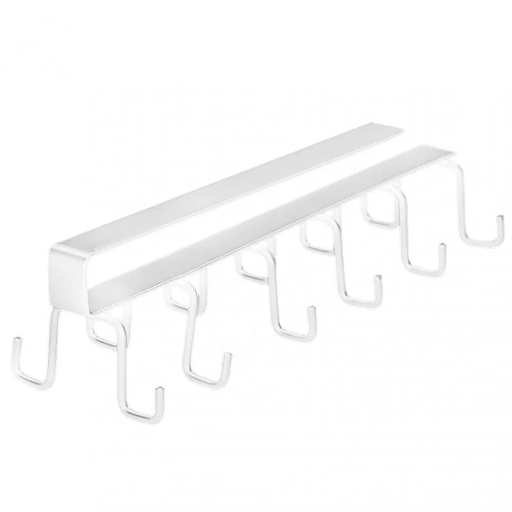 Cup Mug Holder Under Cabinet Kitchen Mug Hanger Utensil Hook Holder Storage Rack - White - 1