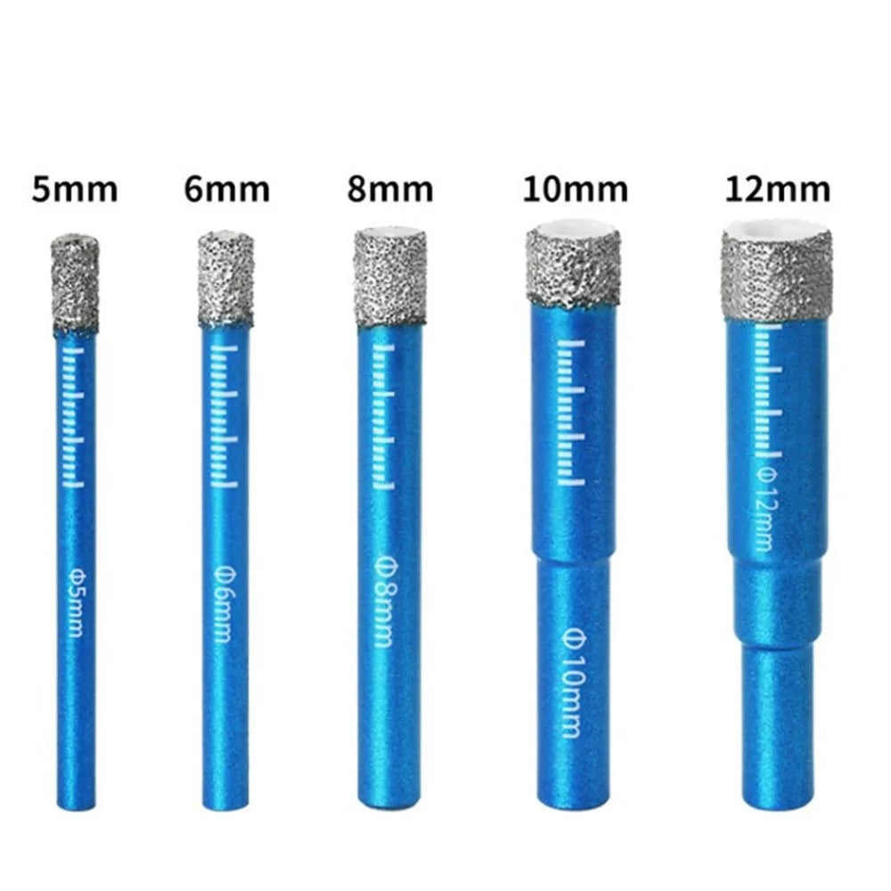 5Pcs/Set 5-12mm Diamond Drill Bit Set for Glass Ceramics Tile Granite Marble Universal Shank - 1