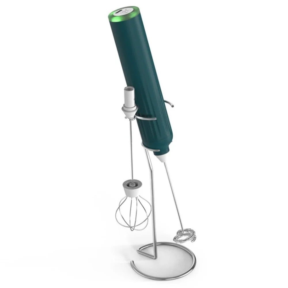 Electric Foam Maker USB Rechargeable Egg Beater Handheld Milk Frother (No FDA Certification, BPA Free) - Green / Set B - 1