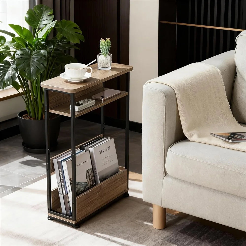 DULCII 3 Tier Slim End Table Narrow Space Nightstand with Magazine Shelf (MOQ: 300) - 7