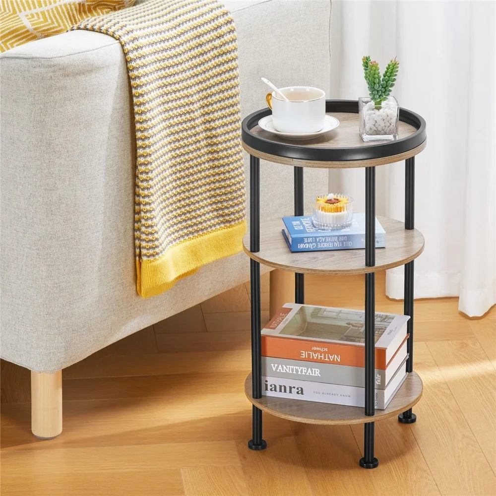 DULCII 8663-C 4-Leg Small Round Table Wooden Top Side End Table with Metal Frame, 300 x 300 x 550mm - Oak - 4