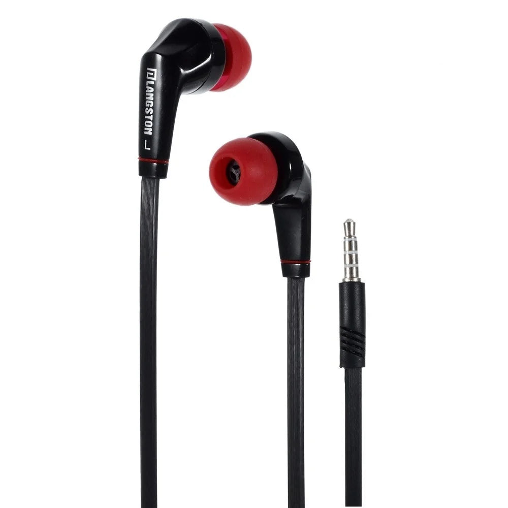 LANGSDOM JD88 3.5mm Flat Cable In-ear Stereo Earphone w / Mic for iPhone Samsung HTC - Black - 1