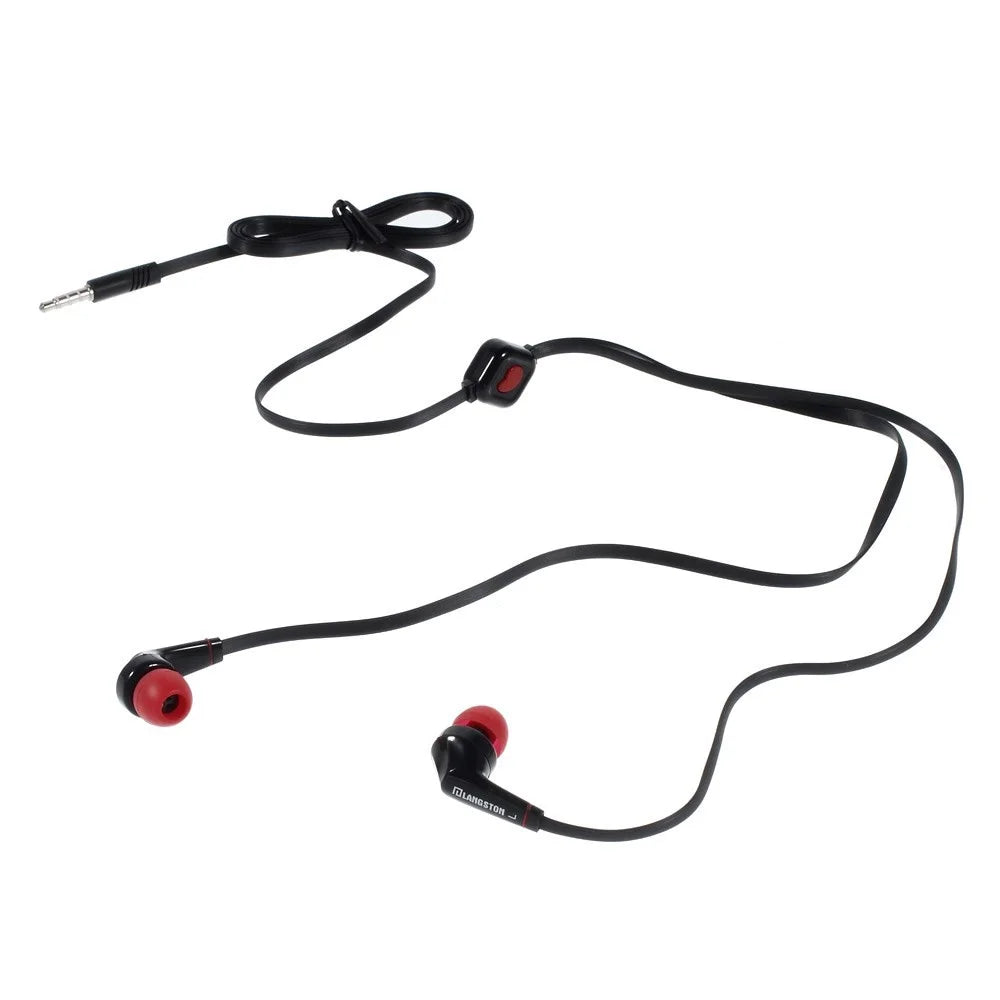 LANGSDOM JD88 3.5mm Flat Cable In-ear Stereo Earphone w / Mic for iPhone Samsung HTC - Black - 2