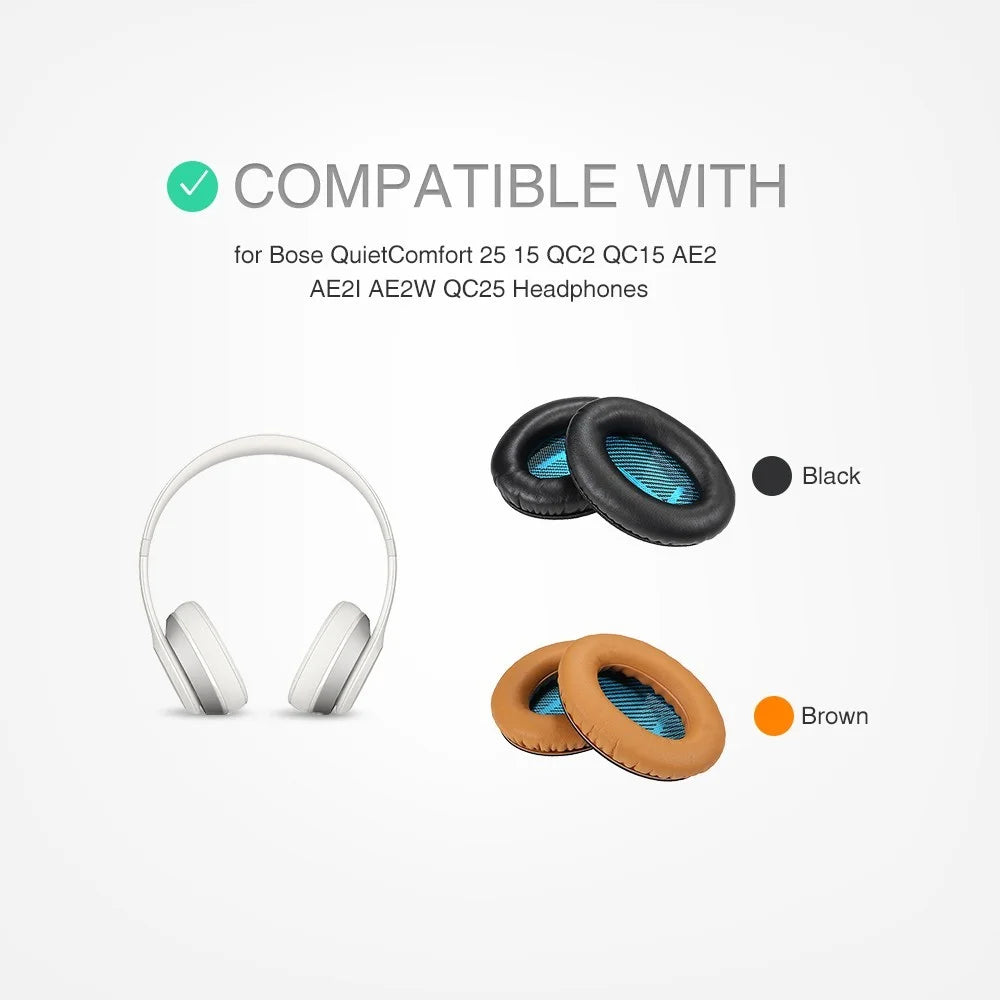 For Bose QuietComfort 25 15 QC2 QC15 AE2 AE2I AE2W QC25 Headphones Replacement Memory Foam Ear Pad Protein Leather Ear Cups Cushion Cover - Brown - 7
