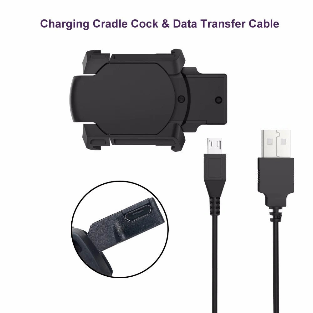 Smart Watch Charger Cradle Dock with USB Interface 1-Meter Data Transfer Cable for Garmin Fenix 3 / Fenix 3 HR / Quatix 3 Data Transfer Cable - Black - 3