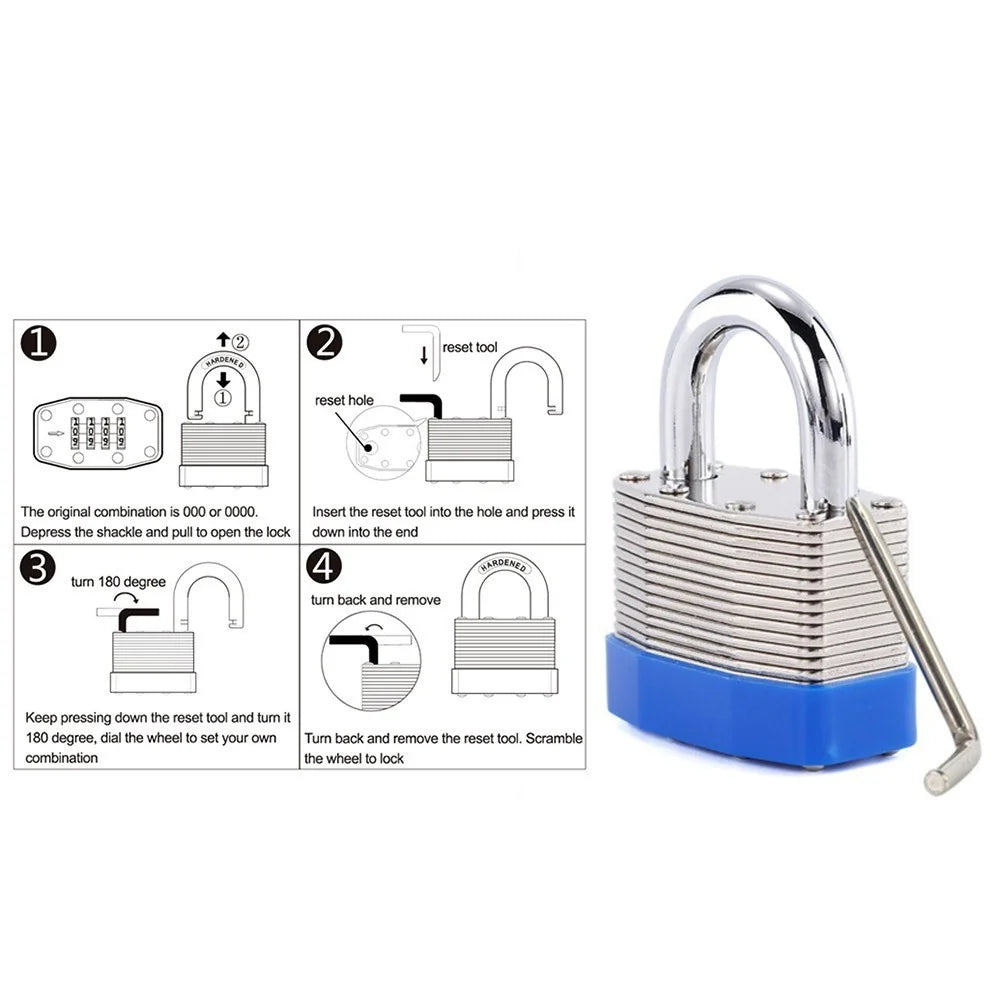 4-Digit Bottom Resettable Combination Padlock Anti-Theft Security Padlock for School Gym Storage Gate Cabinet - 3