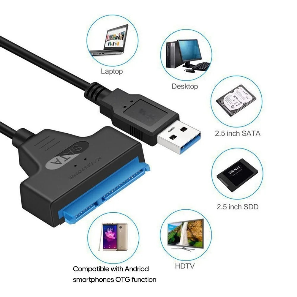USB 3.0 to SATA III Hard Drive Adapter Cable with LED Light Computer Hard Driver Connection Cable for 2.5in SSD & HDD - 5
