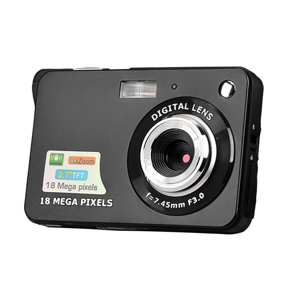 Digital Camera Mini Pocket Camera 18MP 2.7 Inch LCD Screen 8x Zoom Smile Capture Anti-Shake with Battery - Black - 1