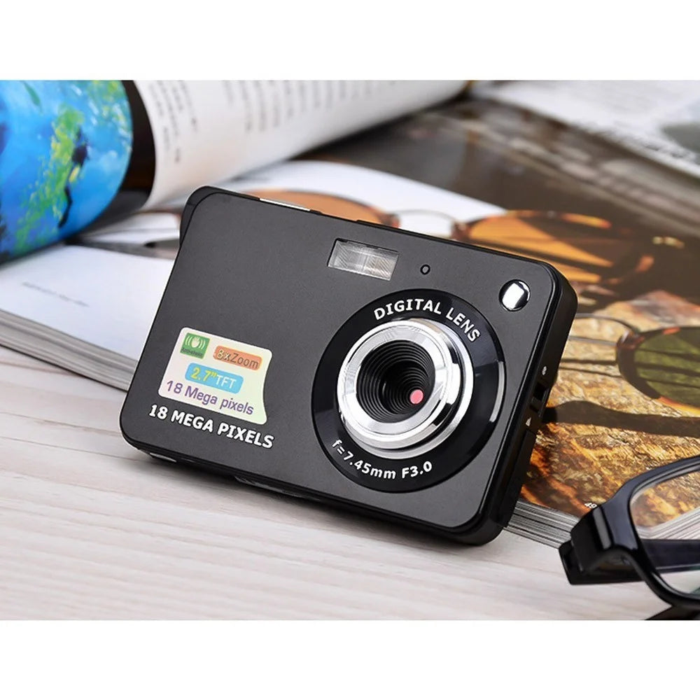 Digital Camera Mini Pocket Camera 18MP 2.7 Inch LCD Screen 8x Zoom Smile Capture Anti-Shake with Battery - Black - 7