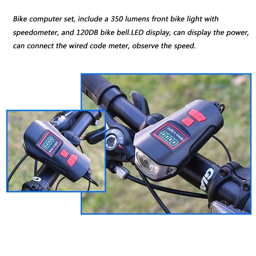 USB Rechargeable Bike Front Light Cycle Headlight with Bicycle LED Speedometer Odometer - Black - 5