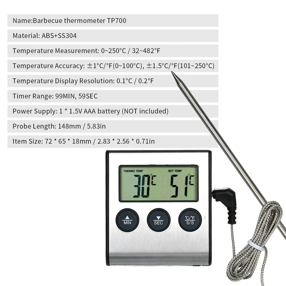 Kitchen BBQ Grill Food LCD Digital Thermometer 0~250°C with Alarm Timer Function (without Certification) - 5