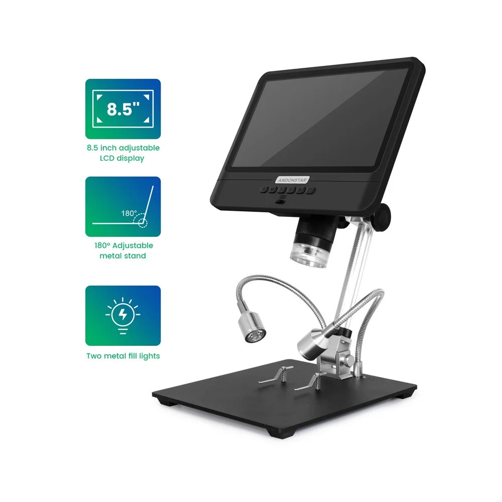 ANDONSTAR AD208 8.5 Inch LCD Digital Microscope 5X-260X Video Microscope with Adjustable Metal Stand and LED Light - 2