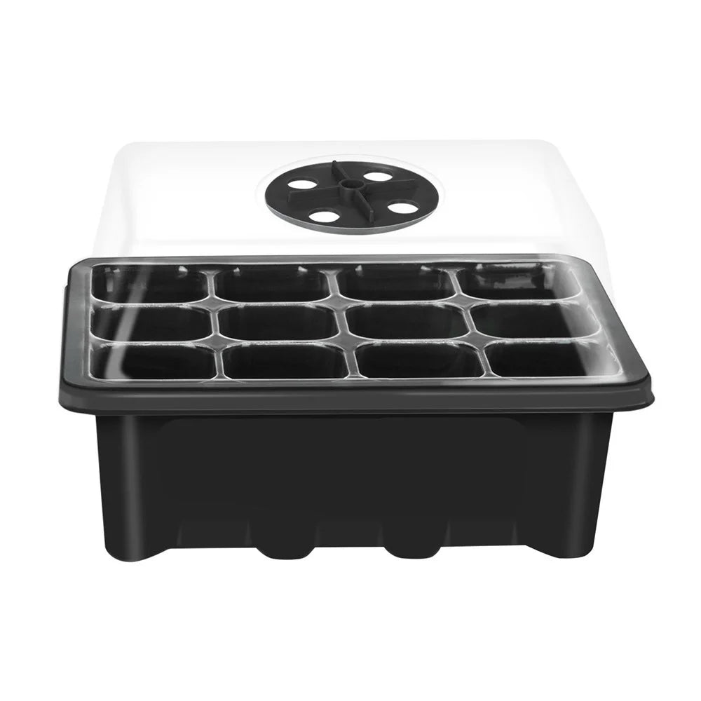 10 Set Seed Trays Moisturizing Seedling Starter Tray (12 Cells per Tray)with Adjustable Dome Lids and Base Plus Plant Tags - Black - 7