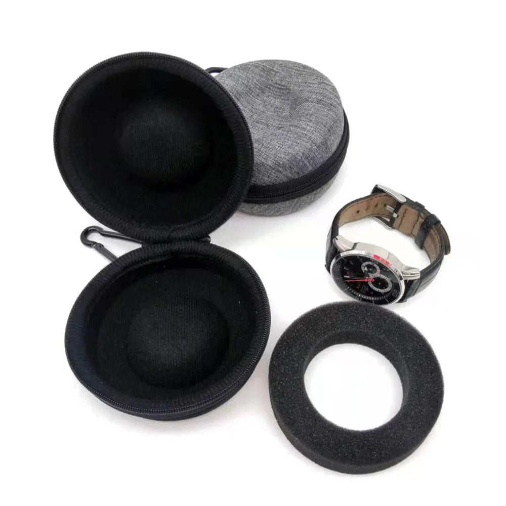 Watch Storage Case Waterproof Portable Watch Travel Case Single Smart Clock Box with Zipper Anti-Fall Shockproof Cushioned Round Watch Case - Black - 6