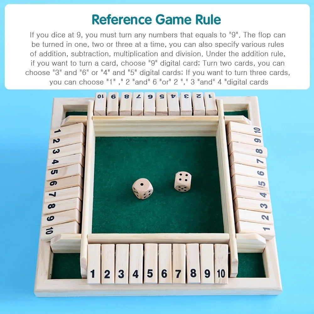 Shut The Box Dice Game 2-4 Players Classic Wooden Board Game for Kids and Adults Education Math Learning Toy - Green - 7