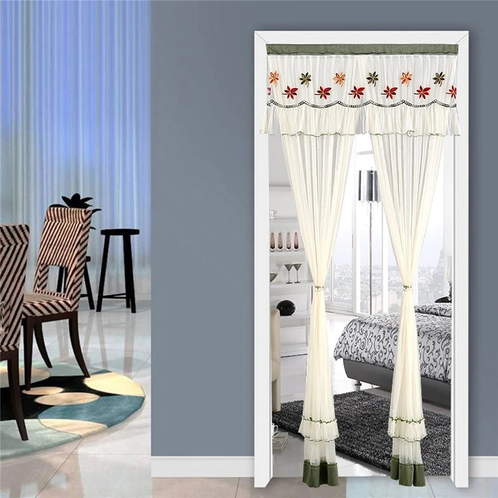Embroidery Semi Sheer Curtain Double Layer Anti-mosquito Window Curtain for Kitchen Bedroom and Living Room - Leaf/37x78 Inch - 6