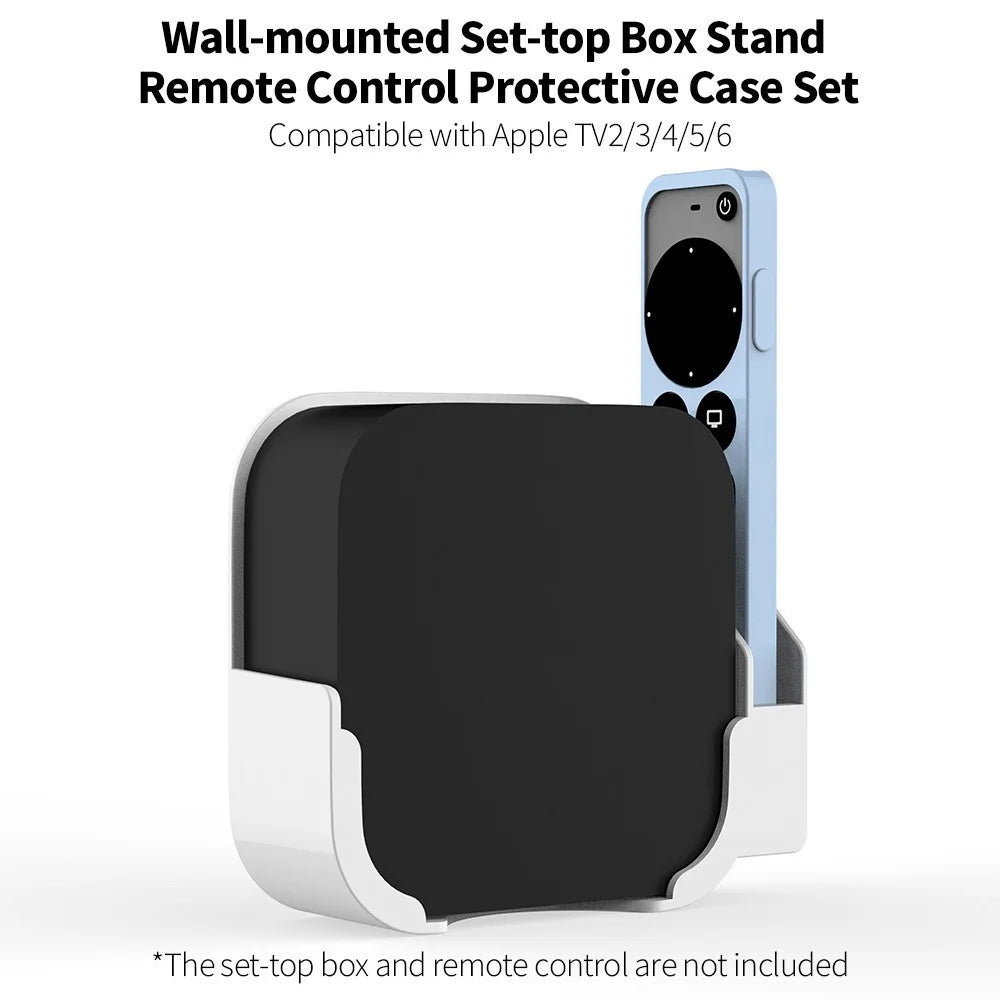 For Apple TV2/3/4/5/6 Wall-mounted Set-top Box Stand with Remote Control Protective Case - Black+Black - 3