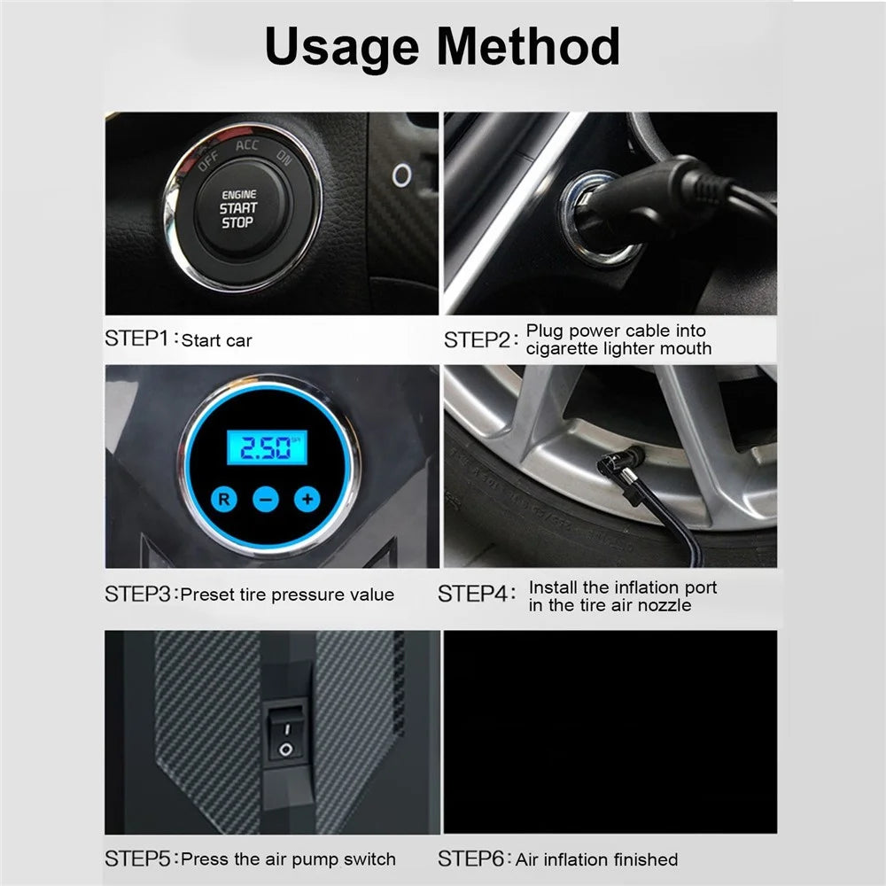 Portable Car 12V Air Pump Digital Display Strong Energy Quick Inflation Automatically Stop Tire Pressure Detection with Night Lamp - 2
