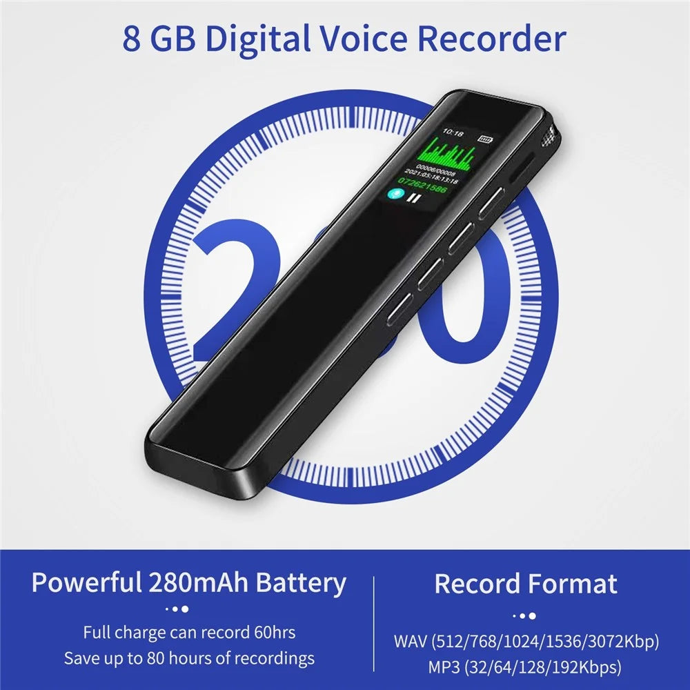 8GB Digital Voice Recorder 60hrs Voice Activated Recording Device Dictaphone MP3 Player 3072KBPS HD Small Tape Recorder for Lectures Meetings Interviews - 3
