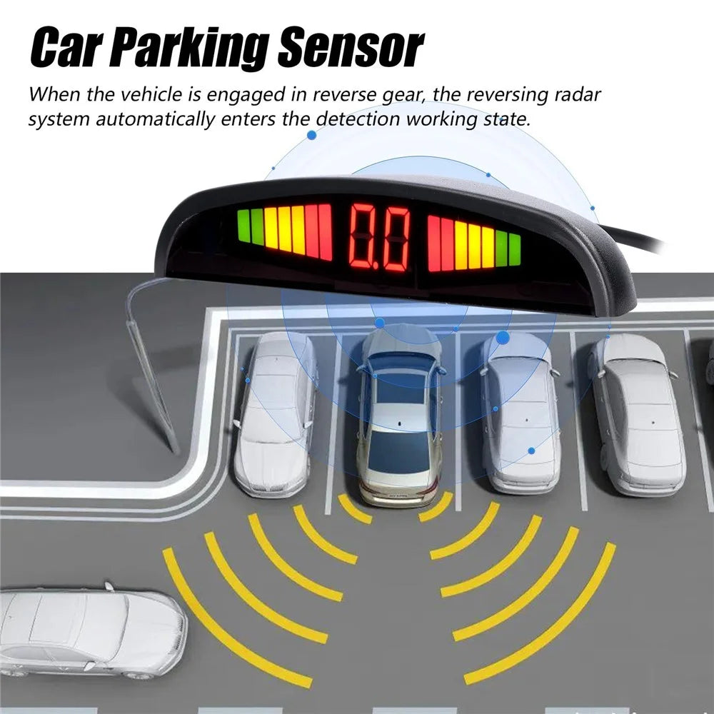 Car Parking Sensor Warning Buzzer Rear Reversing Radars System with 4 Parking Sensors Distance Detection LED Distance Display - Black - 7
