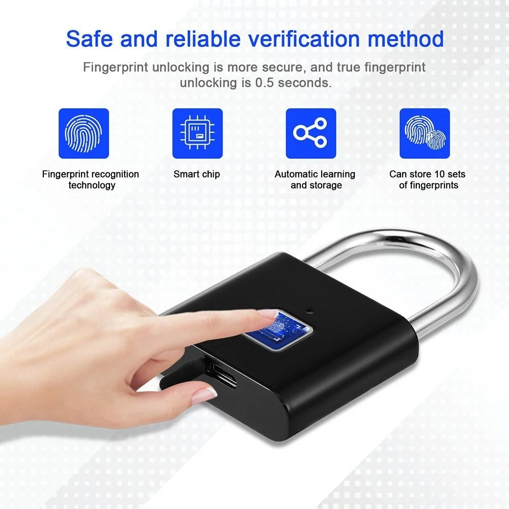 Smart Fingerprint Padlock Small Size Padlock Cabinet Fingerprint Lock Mini Fingerprint Lock - Black - 4