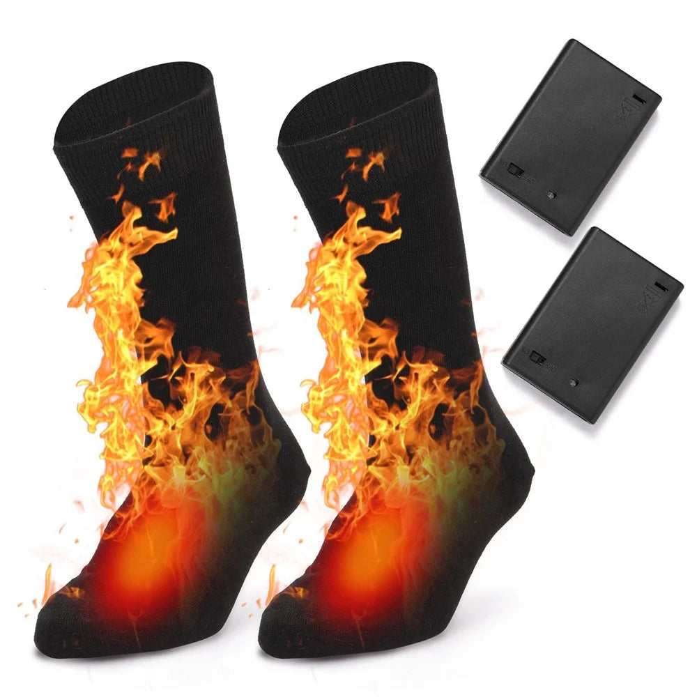 1Pair Heated Socks Battery Powered Cold Weather Thermal Heating Socks Electric Heated Foot Warmer for Hunting Skiing Campin - 3Pcs Batteries Required - 1