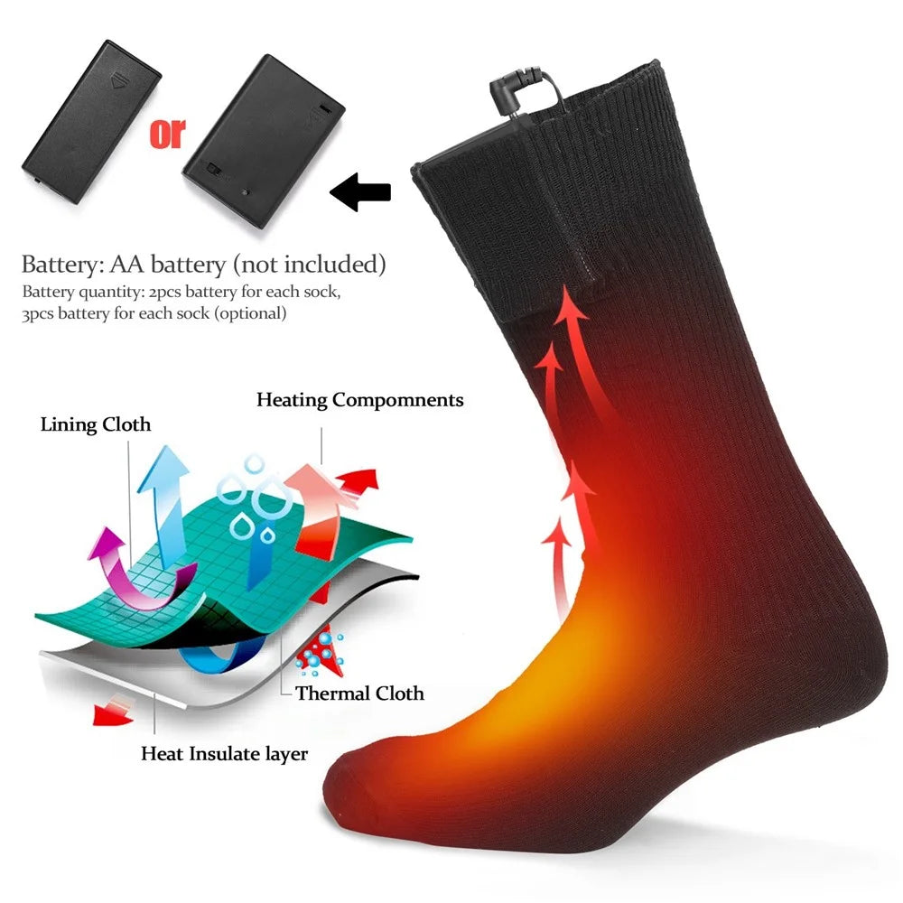 1Pair Heated Socks Battery Powered Cold Weather Thermal Heating Socks Electric Heated Foot Warmer for Hunting Skiing Campin - 3Pcs Batteries Required - 6
