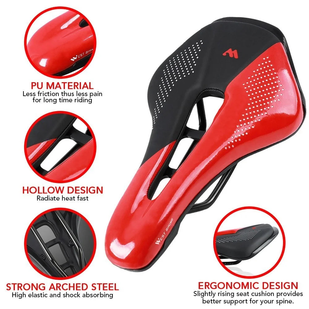 WEST BIKING Bike Saddle Bicycle Saddle Replacement Soft PU Leather Hollow Seat Cushion for MTB Mountain Bike Road Bike - Black / Blue - 3