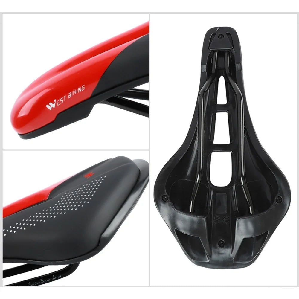 WEST BIKING Bike Saddle Bicycle Saddle Replacement Soft PU Leather Hollow Seat Cushion for MTB Mountain Bike Road Bike - Black / Blue - 6