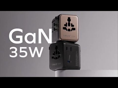 MOMAX UA27 1-World 2 Dual AC Mini GaN Global Adapter 35W Multi-Port Wall Charger Block Charging Station for Travel - Black