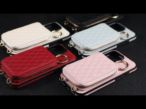 For iPhone 18 Pro Max / 17 Pro Max Case Zipper Card Holder PU Leather Phone Back Cover with Shoulder Strap - Black