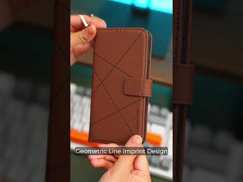BINFEN COLOR For iPhone 18 Pro / 17 Pro Case BF35 Geometry Imprinted Leather Phone Cover RFID Blocking Wallet Stand - Beige