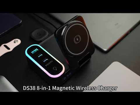 YESIDO DS38 65W Magnetic Wireless Charging Station for Phone / Watch / Earbuds Digital Clock with Retractable Type C Cable