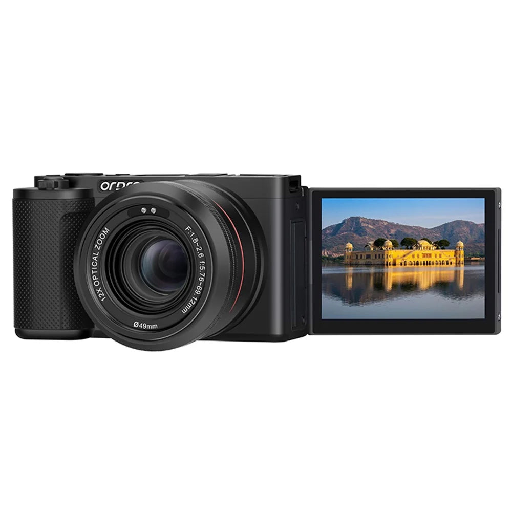 ORDRO G730 Digital Camera Side Flip 3.2 Inch IPS Touch Screen 12X Optical Zoom IR Night Vision 5K HD Mirrorless Cam - Bl