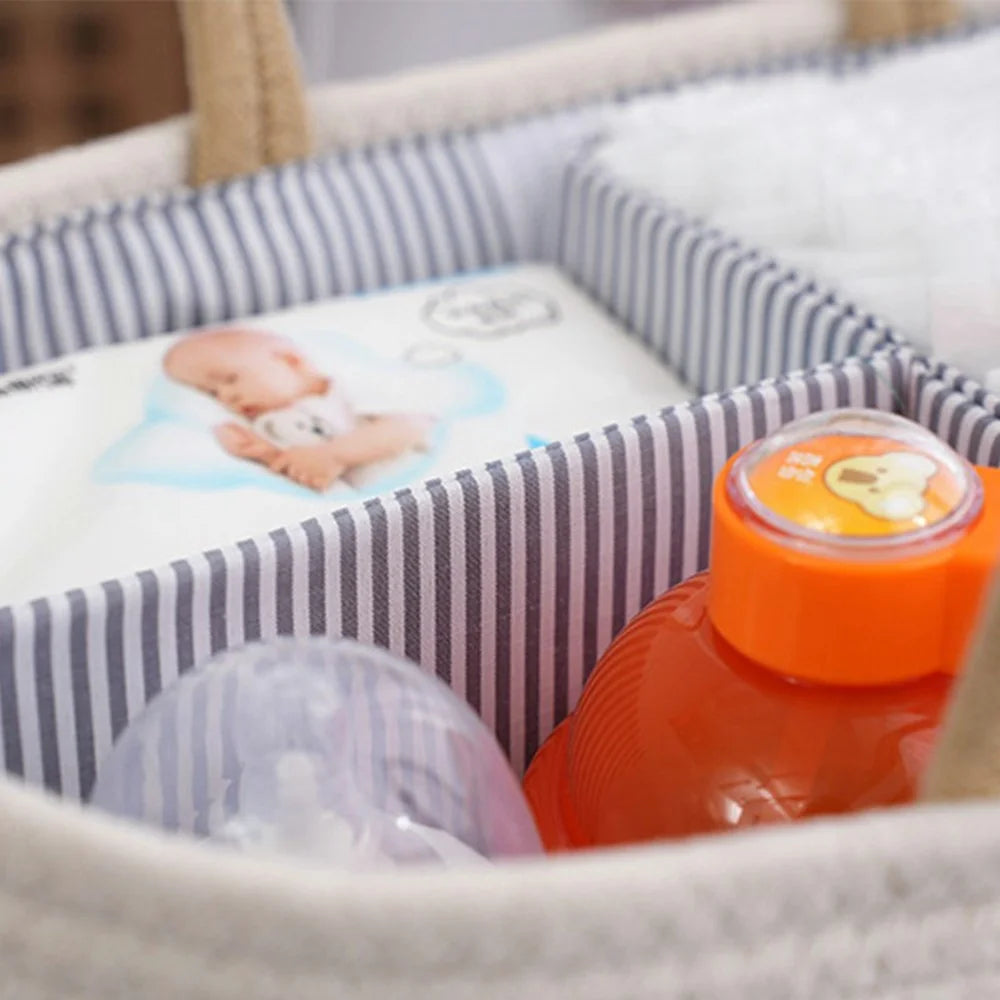 Baby Diaper Caddy Organizer Cotton Rope Portable Nursery Storage Basket, 38x25x17cm - Brown - 3