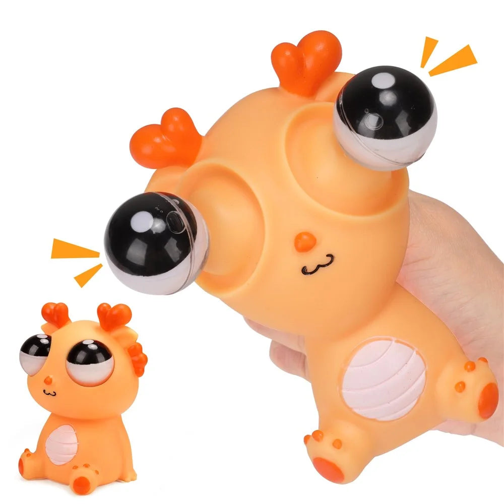 Funny Bulging Eyes Cartoon Dragon PVC Squeeze Doll Stress Relief Toy for Adult Children - Orange - 2