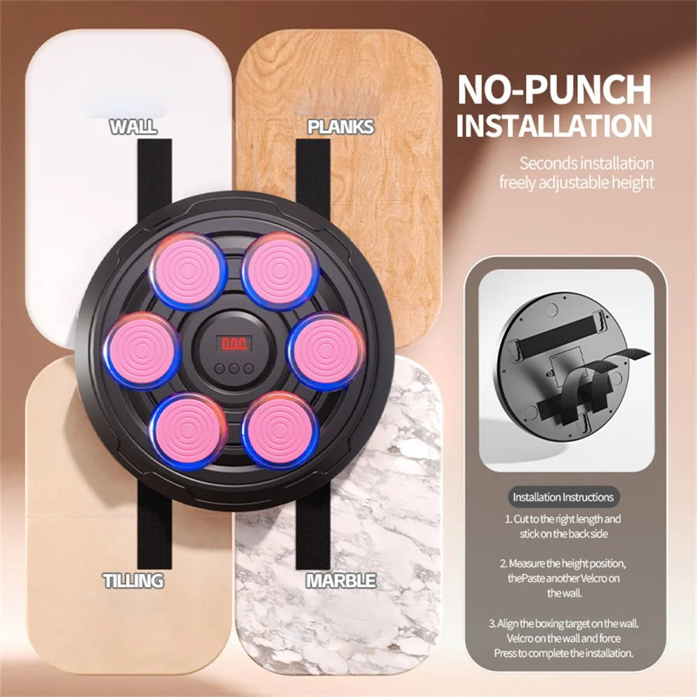 Children's Musical Boxing Target Electronic Training Equipment 6 Keys with Boxing Gloves - Pink - 6