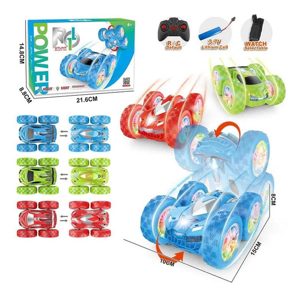998 Remote Control Stunt Car Kids 2.4G Double Sided Flip Rolling Vehicle Toy with Cool Light - Red - 6