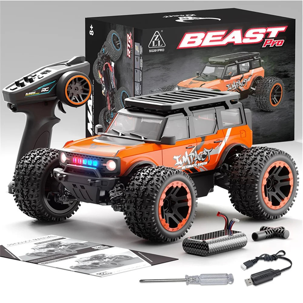 ZLL SG201PRO Brushed Motor 1:20 Scale 4WD High Speed RC Car with LED Light Remote Control Vehicle, 3 Batteries - Orange - 1
