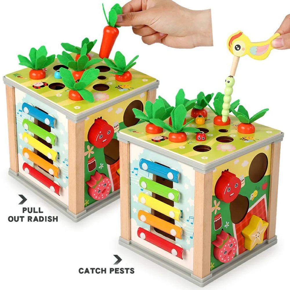 MWDH-006 6 in 1 Wooden Multifunctional Bead Maze Cube with Xylophone and Clock for Children - 4
