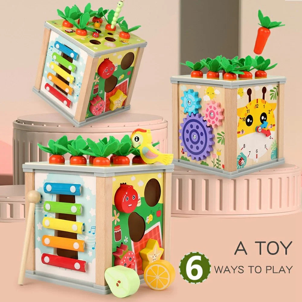 MWDH-006 6 in 1 Wooden Multifunctional Bead Maze Cube with Xylophone and Clock for Children - 5
