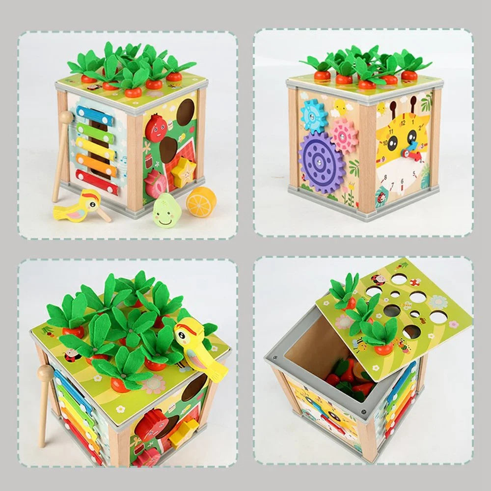 MWDH-006 6 in 1 Wooden Multifunctional Bead Maze Cube with Xylophone and Clock for Children - 6