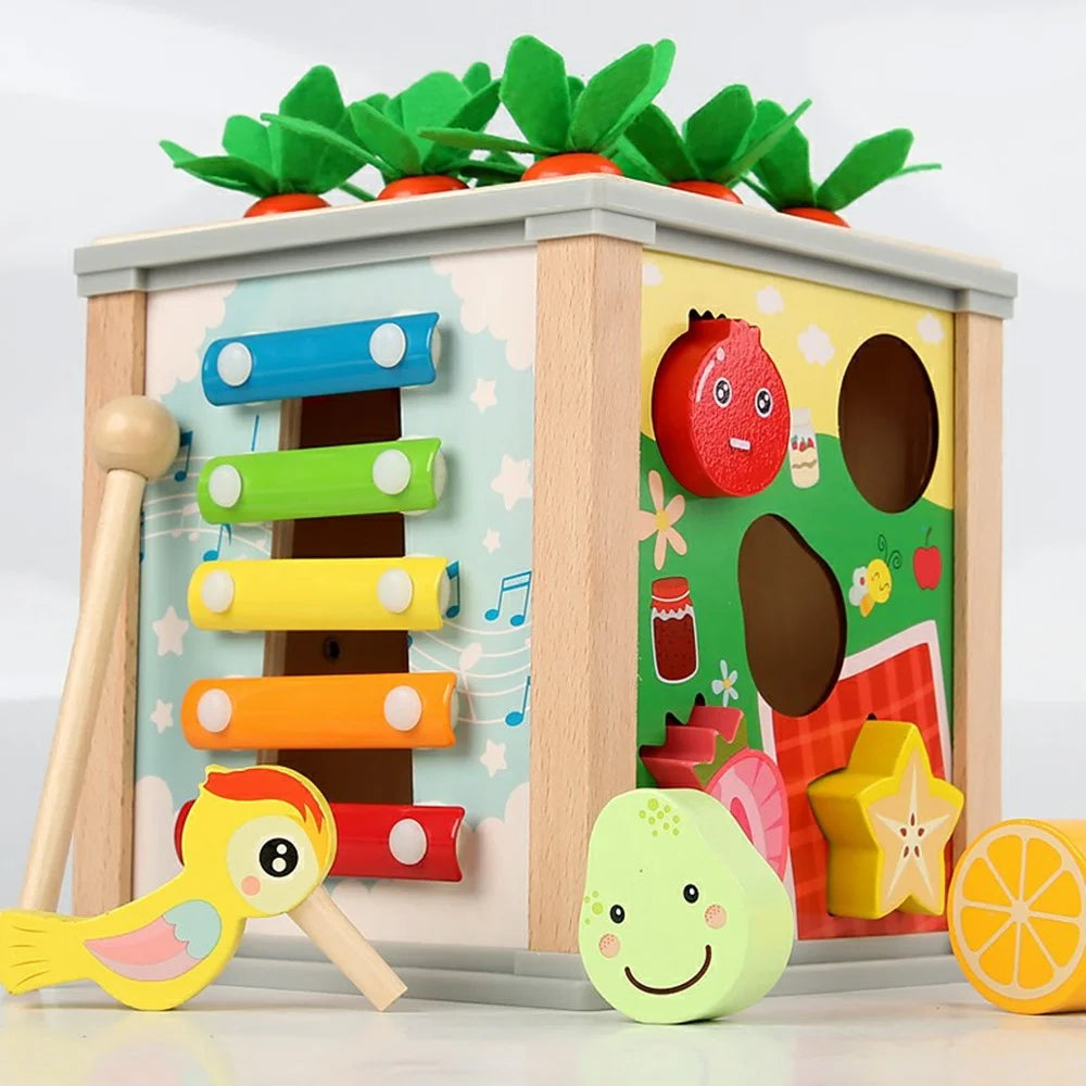 MWDH-006 6 in 1 Wooden Multifunctional Bead Maze Cube with Xylophone and Clock for Children - 7